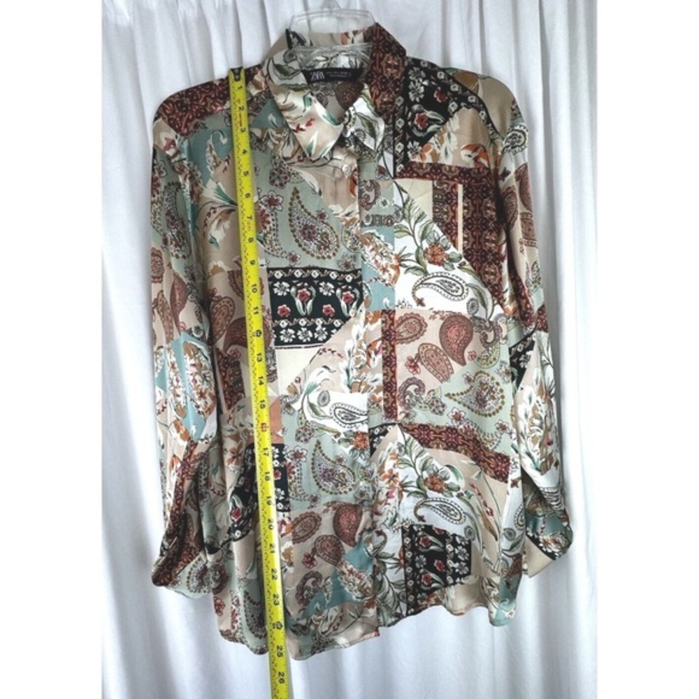 ZARA Patchwork Paisley Print Button Down Shirt Long Sleeve L Fairycore 54-10 - Picture 10 of 12